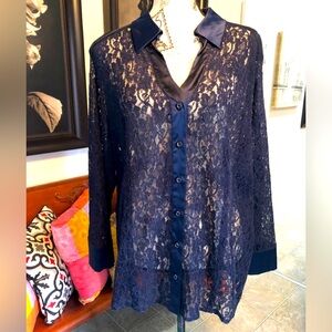 EUC Women’s Marina Rinaldi Lace Button Front Blouse